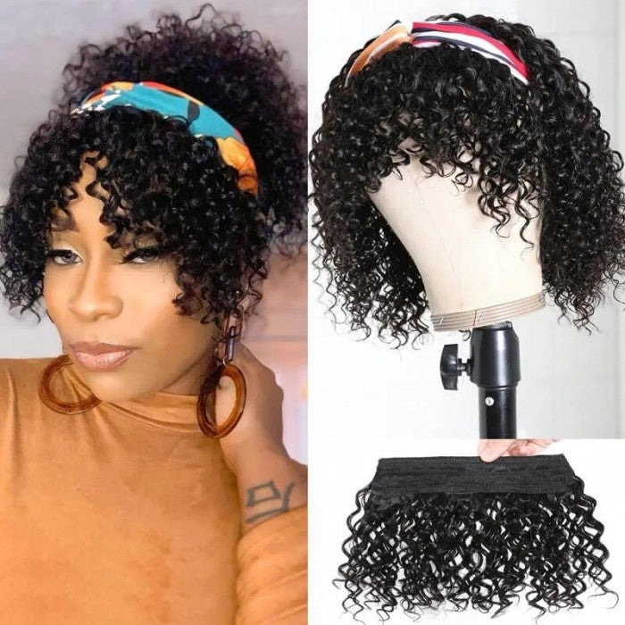 Headband Wigs with Bangs Short Kinky Curly Wig - Toyotress