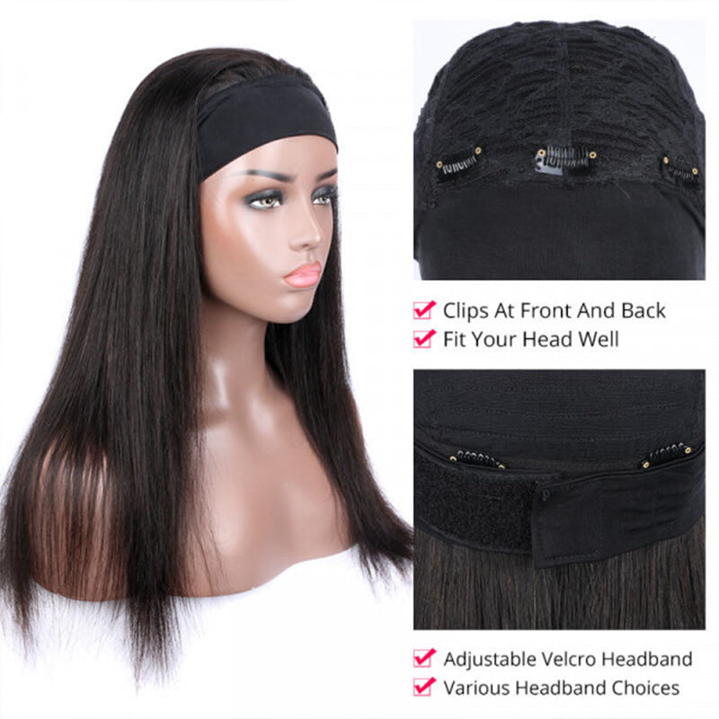 Headband Wig Human Hair Wig Straight Wigs for Women No Glue No Sew - Toyotress