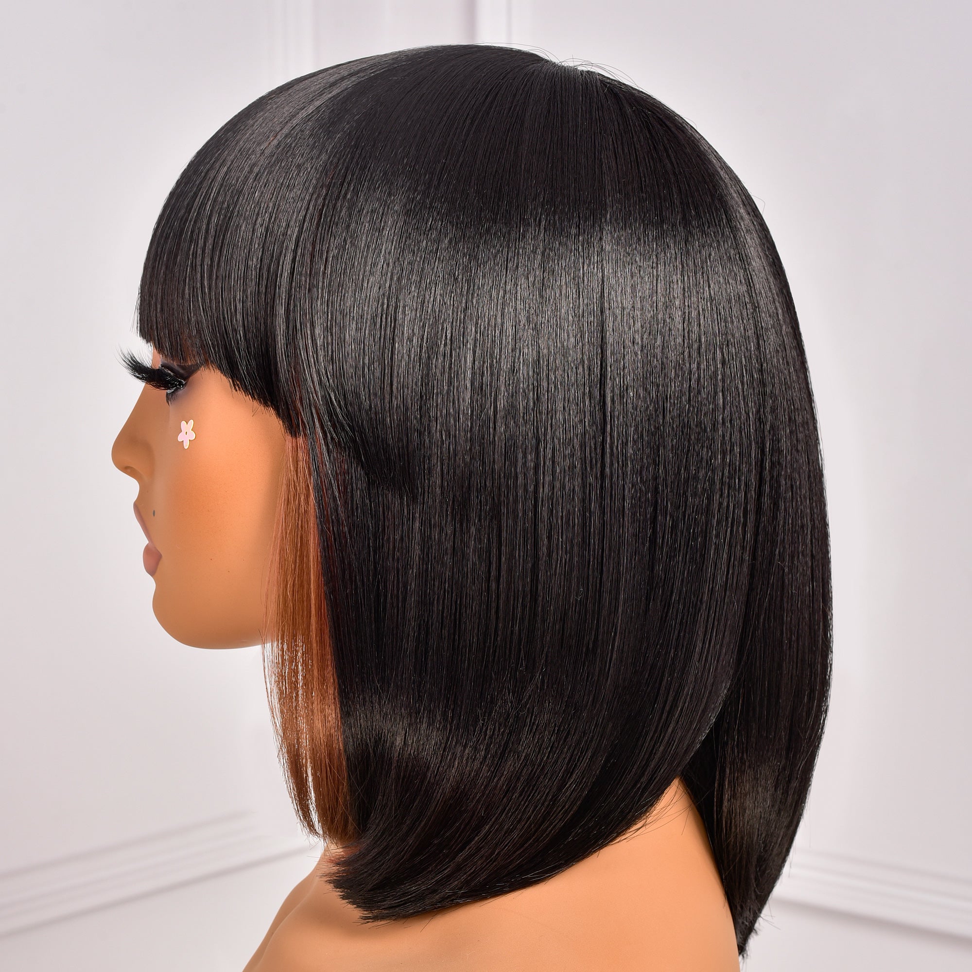 Toyotress Short Bob Synthetic Wigs | Blunt cut Natural Black Straight Wig with Bangs Synthetic Wig（612H+618）