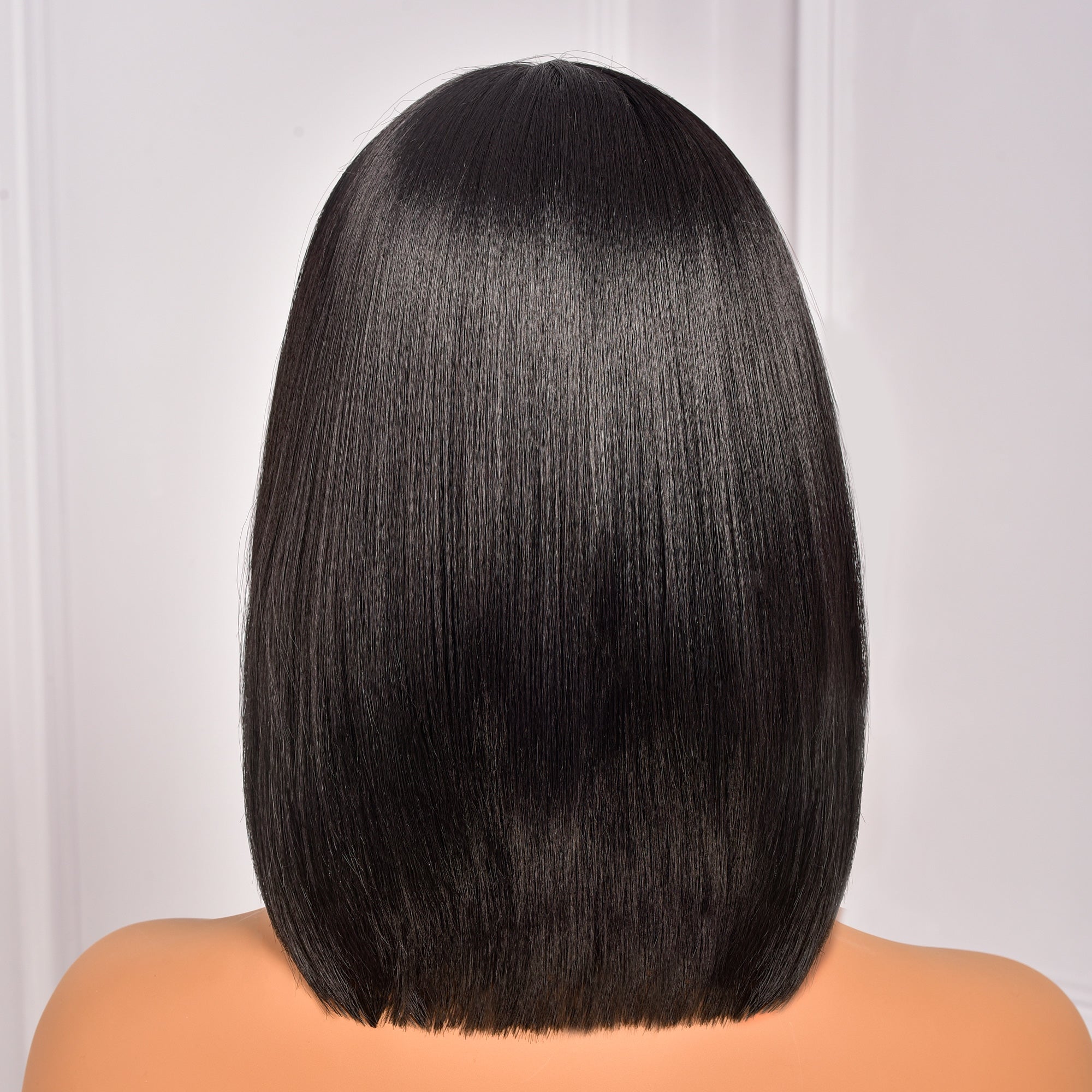 Toyotress Short Bob Synthetic Wigs | Blunt cut Natural Black Straight Wig with Bangs Synthetic Wig（612H+618）