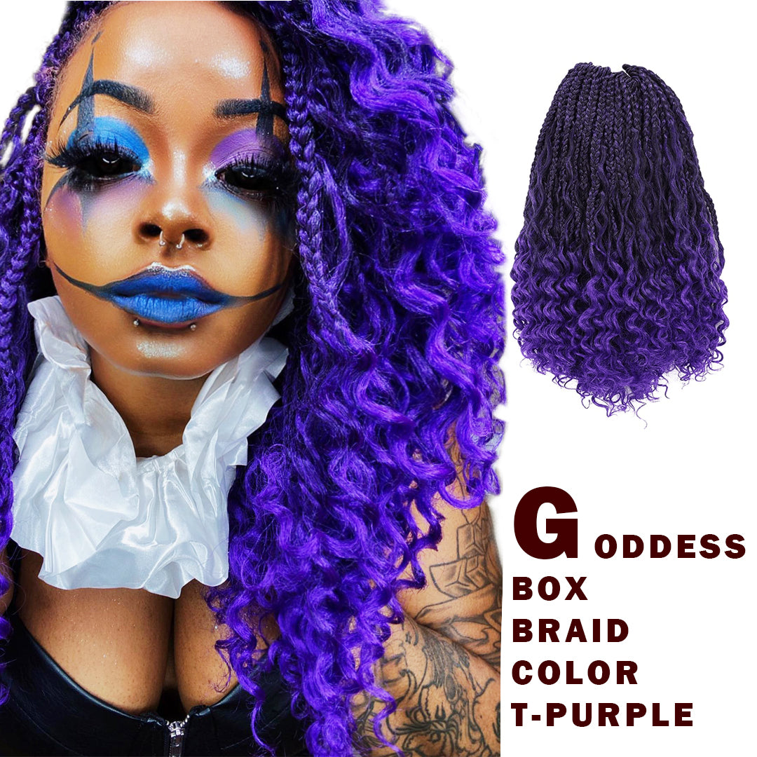 Bohemian Box Braid with Curl  Color T-Purple Pre-looped Synthetic Braiding Hair